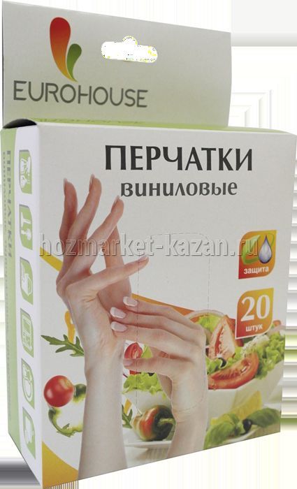 Перчатки одноразовые виниловые 20 шт EuroHouse
