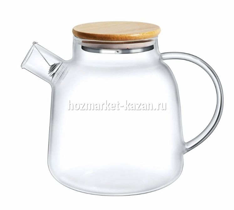 Чайник заварочный 1,8л стеклянный с бамбуковой крышкой