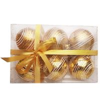 Набор шаров с орнаментом золото 6 шт в подарочной упаковке, диаметр 6 см, пластик, СНОУ БУМ 373-160
