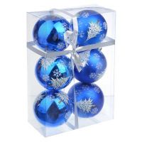 Набор шаров с рисунком 6 шт в подарочной упаковке, 8 см, пластик, синий, СНОУ БУМ 373-164 (Фото 1)
