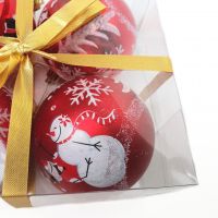Набор шаров с рисунком 6 шт в подарочной упаковке, 8 см, пластик, красный, СНОУ БУМ 373-162 (Фото 1)
