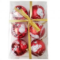 Набор шаров с рисунком 6 шт в подарочной упаковке, 8 см, пластик, красный, СНОУ БУМ 373-162