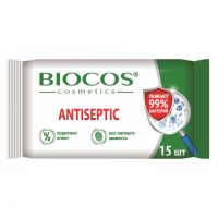 Влажные салфетки BIOCOS 15 шт антисеп.