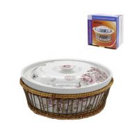 Блюдо керам большое с крышкой в плетенке «Ароматная роза», 2090-495