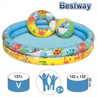 Бассейн надувной детский + набор (мяч, круг для плавания) 122*20см
